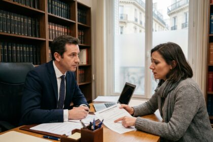 Avocat spécialisé en permis de conduire consultant avec un client dans un cabinet juridique moderne