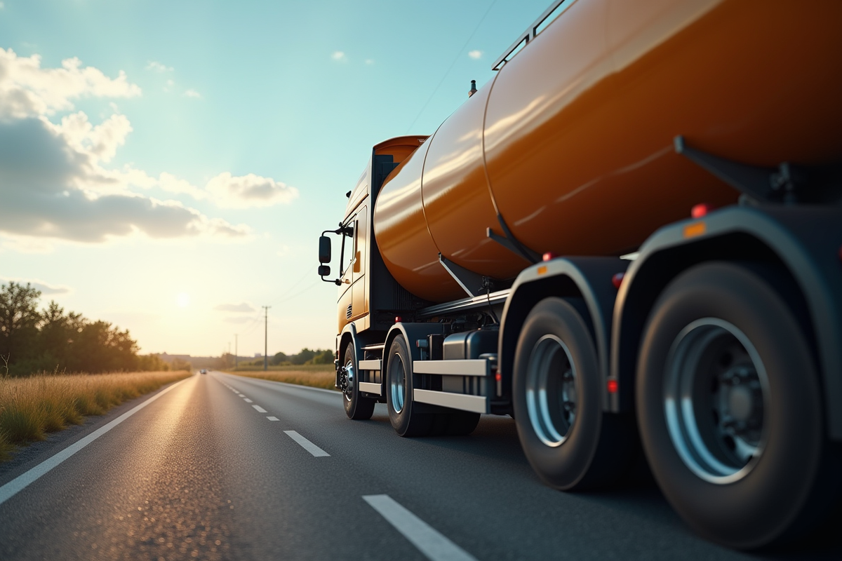 Camion Renault T stationne au repos sur la route rurale