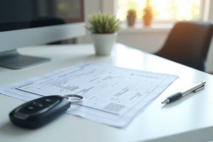 Certificat d'immatriculation voiture avec clés sur bureau