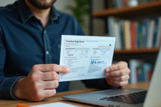 Homme tenant une carte grise française et pointant les chevaux fiscaux du véhicule importé