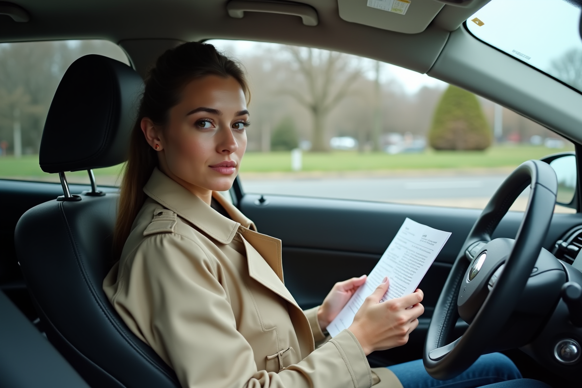 Femme assise dans sa voiture en attente lors d