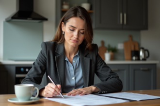 Femme concentrée vérifiant sa contravention et son permis
