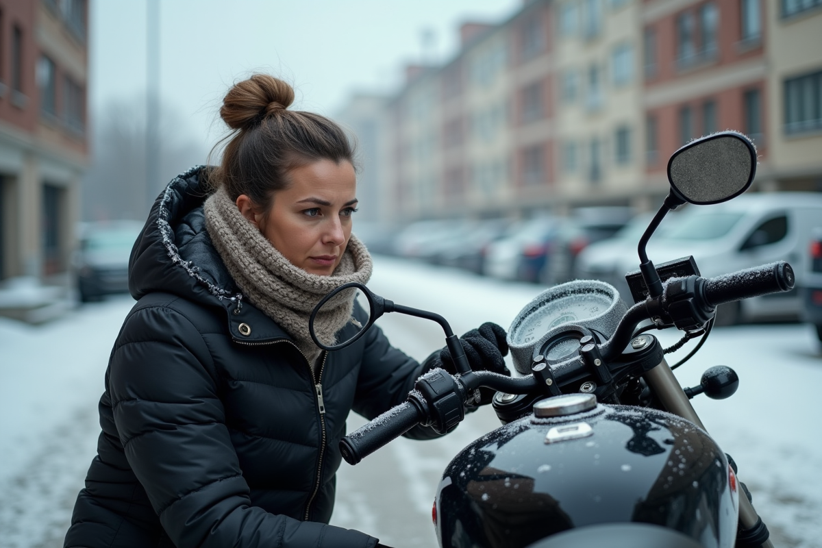 Femme examinant le tableau de bord givré d