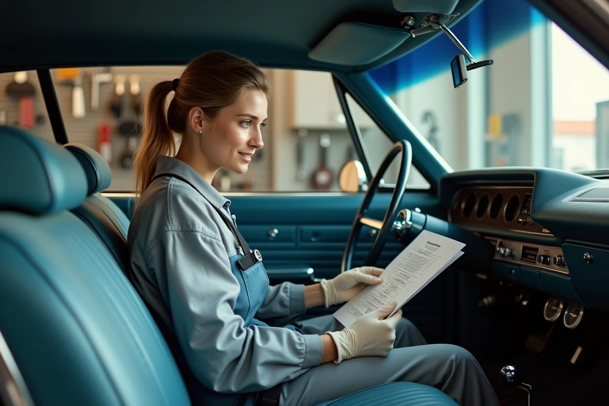 Jeune femme inspectant l