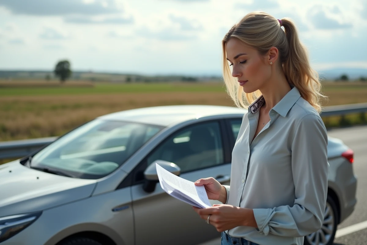 Femme lisant le manuel de la voiture à l