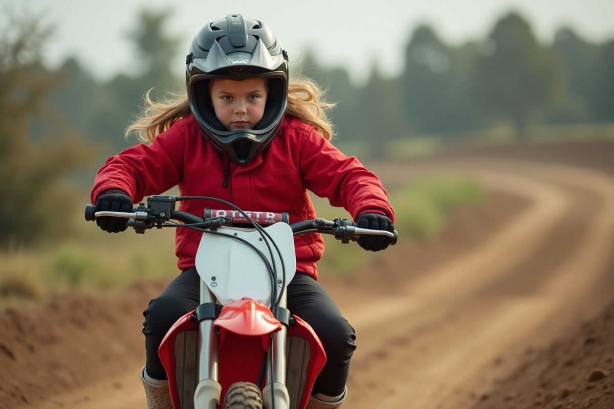 Fille de 12 ans en moto tout-terrain en mouvement