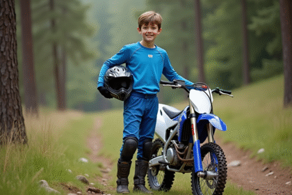 Garçon de 12 ans souriant en motocross avec vélo
