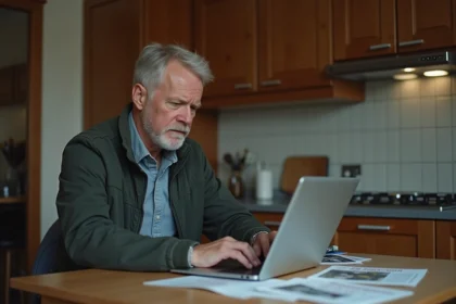 Homme d'âge moyen consulte forums légendes urbaines