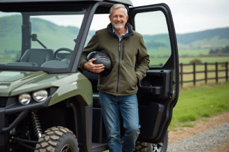 Homme souriant sortant d'un quad moderne en pleine nature
