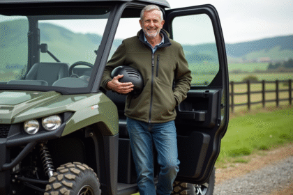 Homme souriant sortant d'un quad moderne en pleine nature