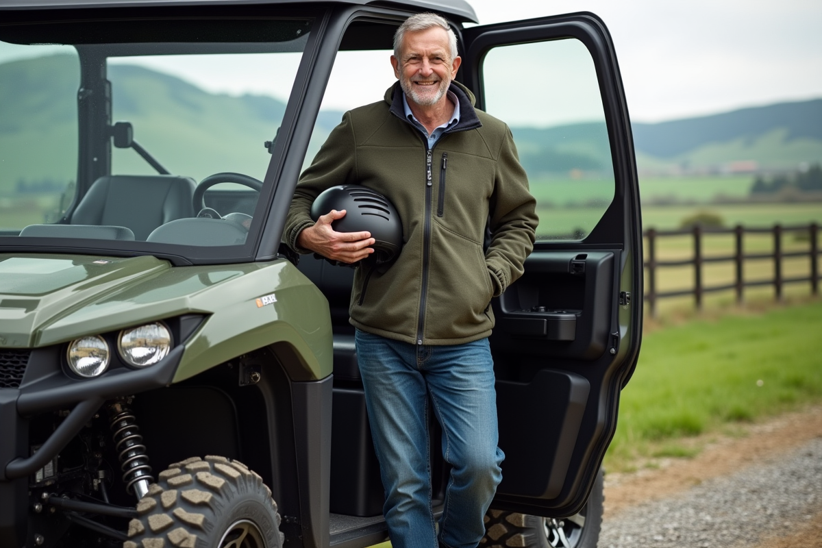 Homme souriant sortant d'un quad moderne en pleine nature