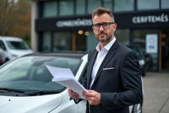 Homme d'âge moyen avec voiture de douane française