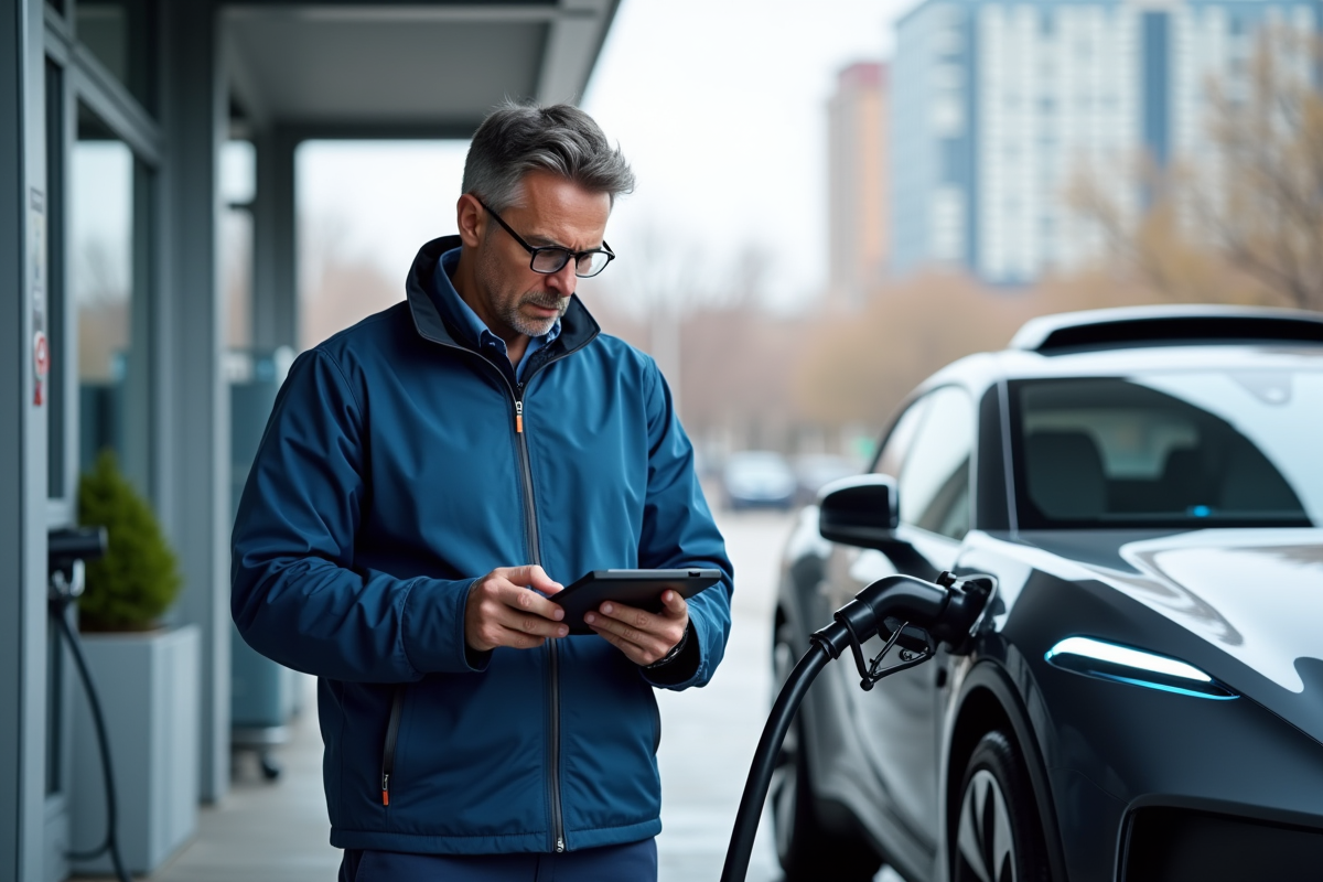 Ingénieur homme devant un véhicule hydrogene moderne
