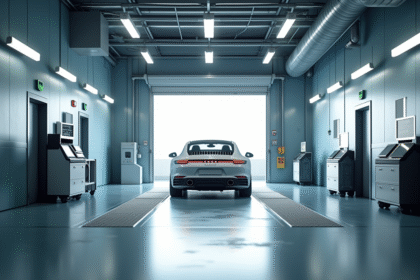 Véhicule dans un centre de contrôle securitest lumineux