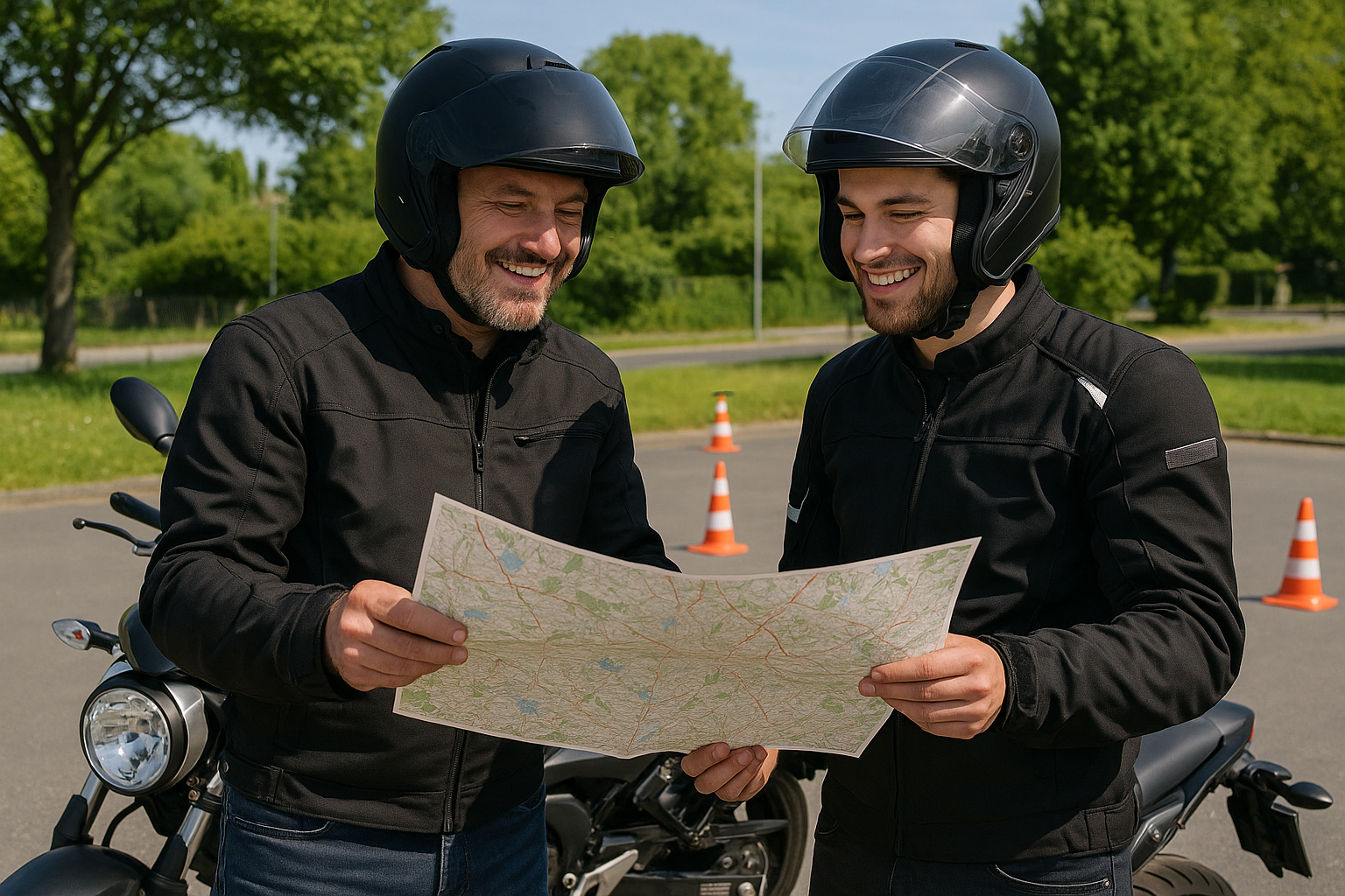 Moniteur et élève étudiant la carte à côté d