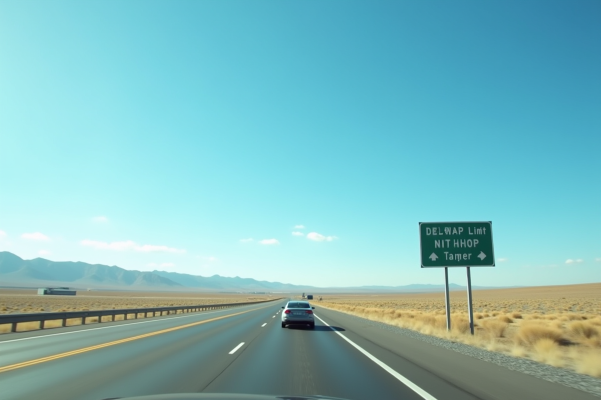 Panneau de limite de vitesse sur une autoroute américaine en plein jour