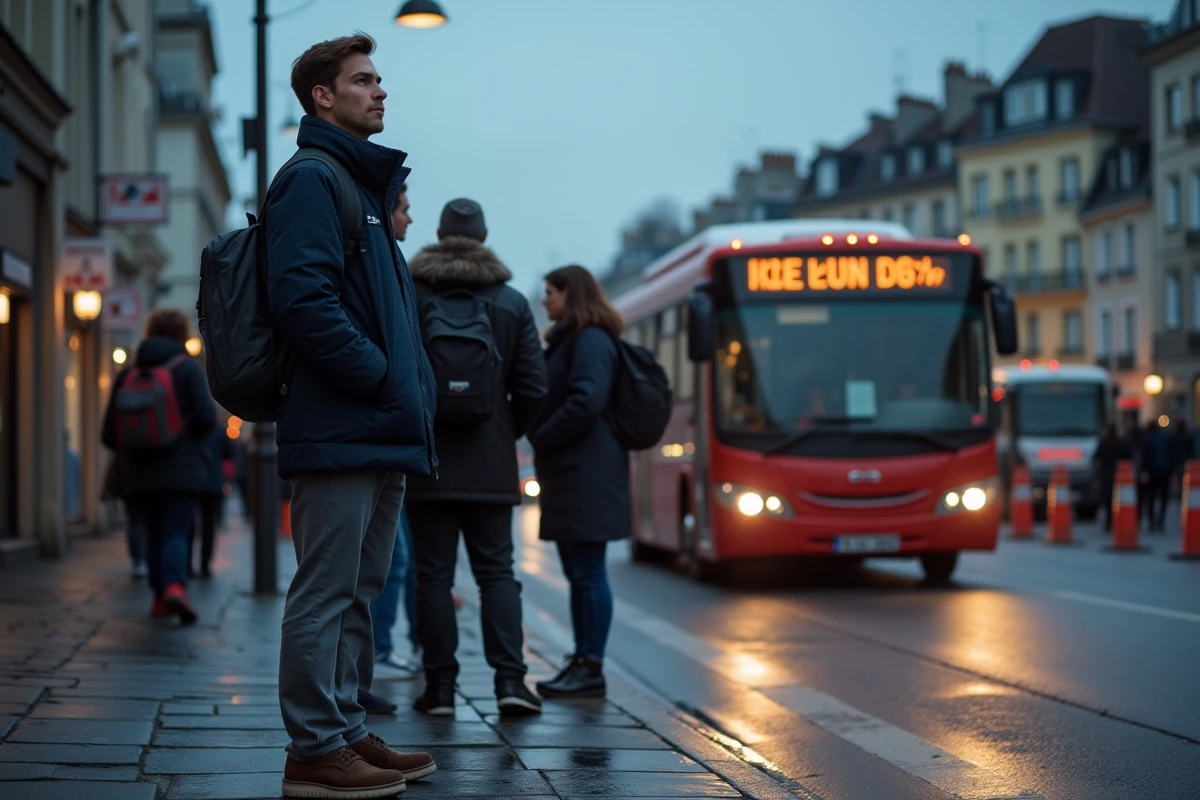Groupe de navetteurs attendant près d’un bus à Chambéry