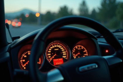 Vue rapprochee du tableau de bord Iveco avec voyants allumes