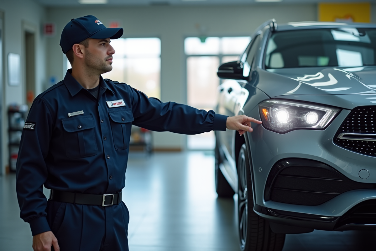 Technicien pointant la zone d inspection au sol